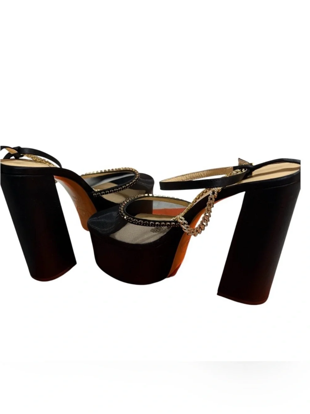 Nalebe Amina Means Black Silk Mesh Crystal Platform Heels NWT 39.5